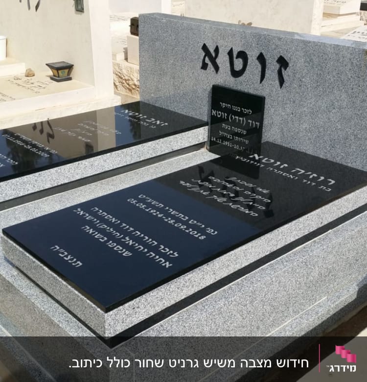 מצבות שחורות עם כיתוב בעברית בבית קברות